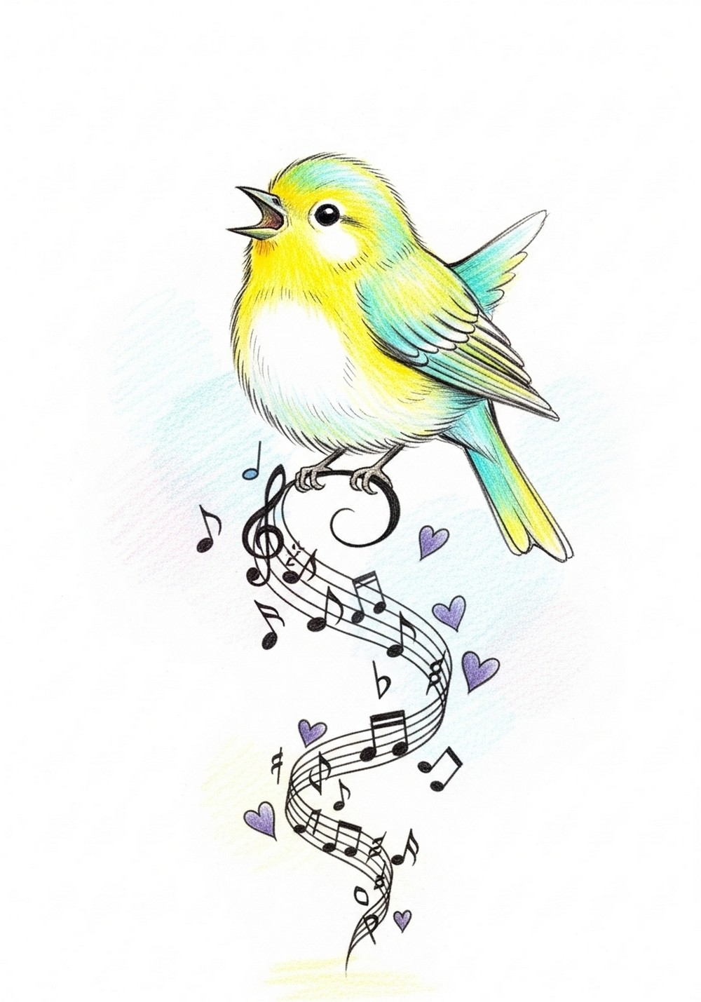Singing Bird On Music Notes