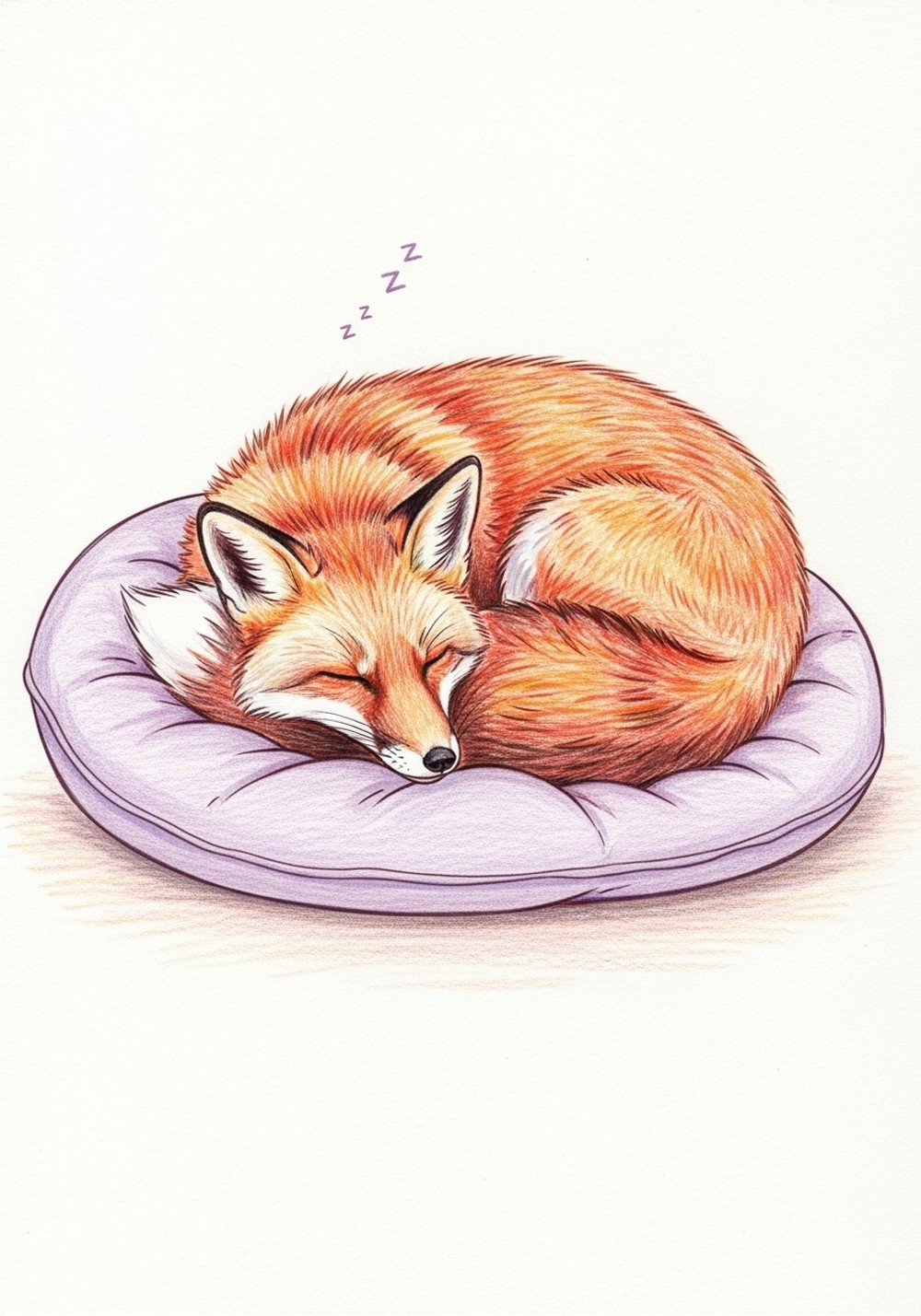 Sleepy Fox Curled On A Pillow