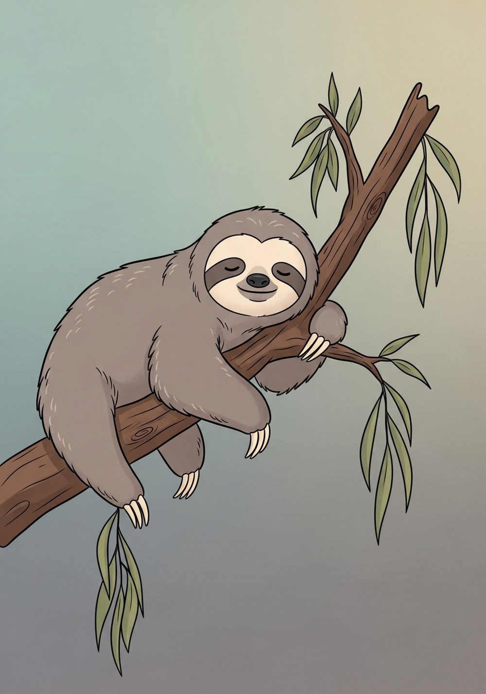 Slow Sloth On A Branch Drawing