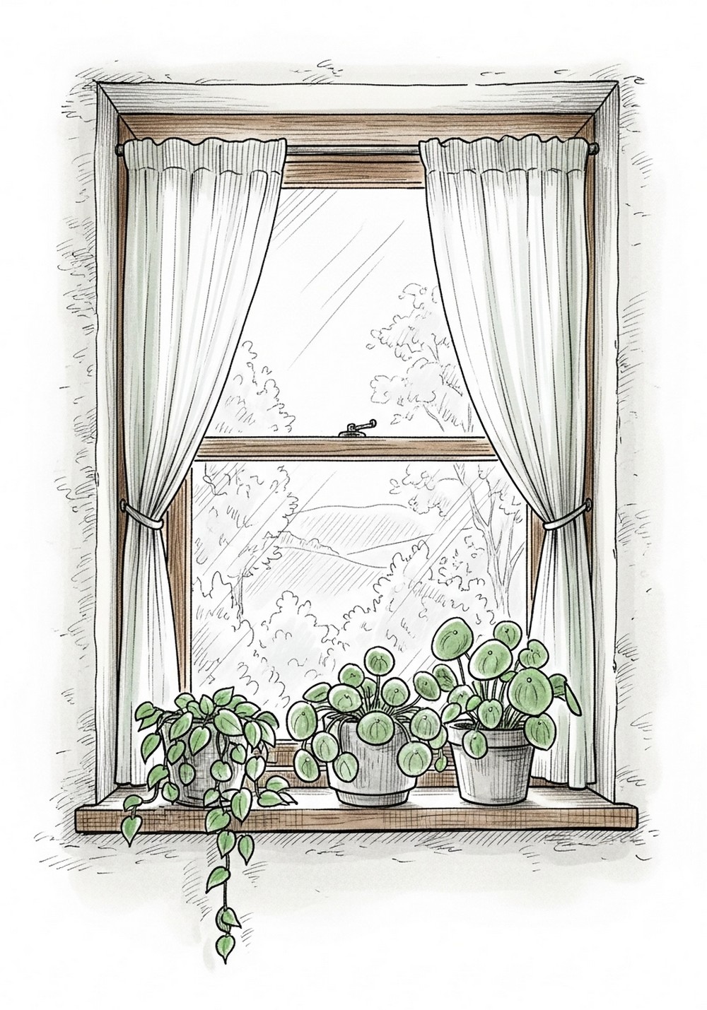 Soft Cottage Window With Plants