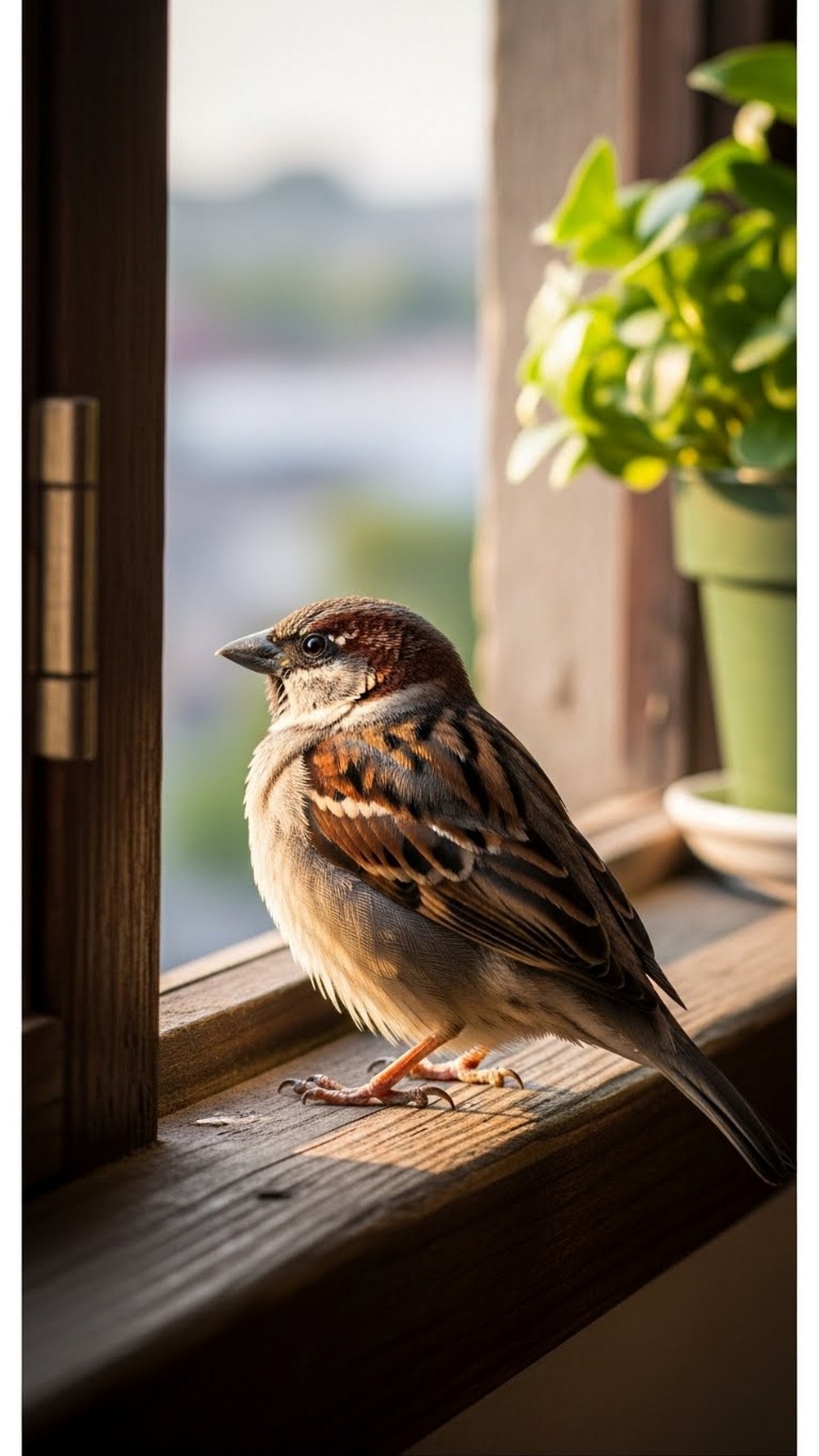 Sparrow on a Window Sill