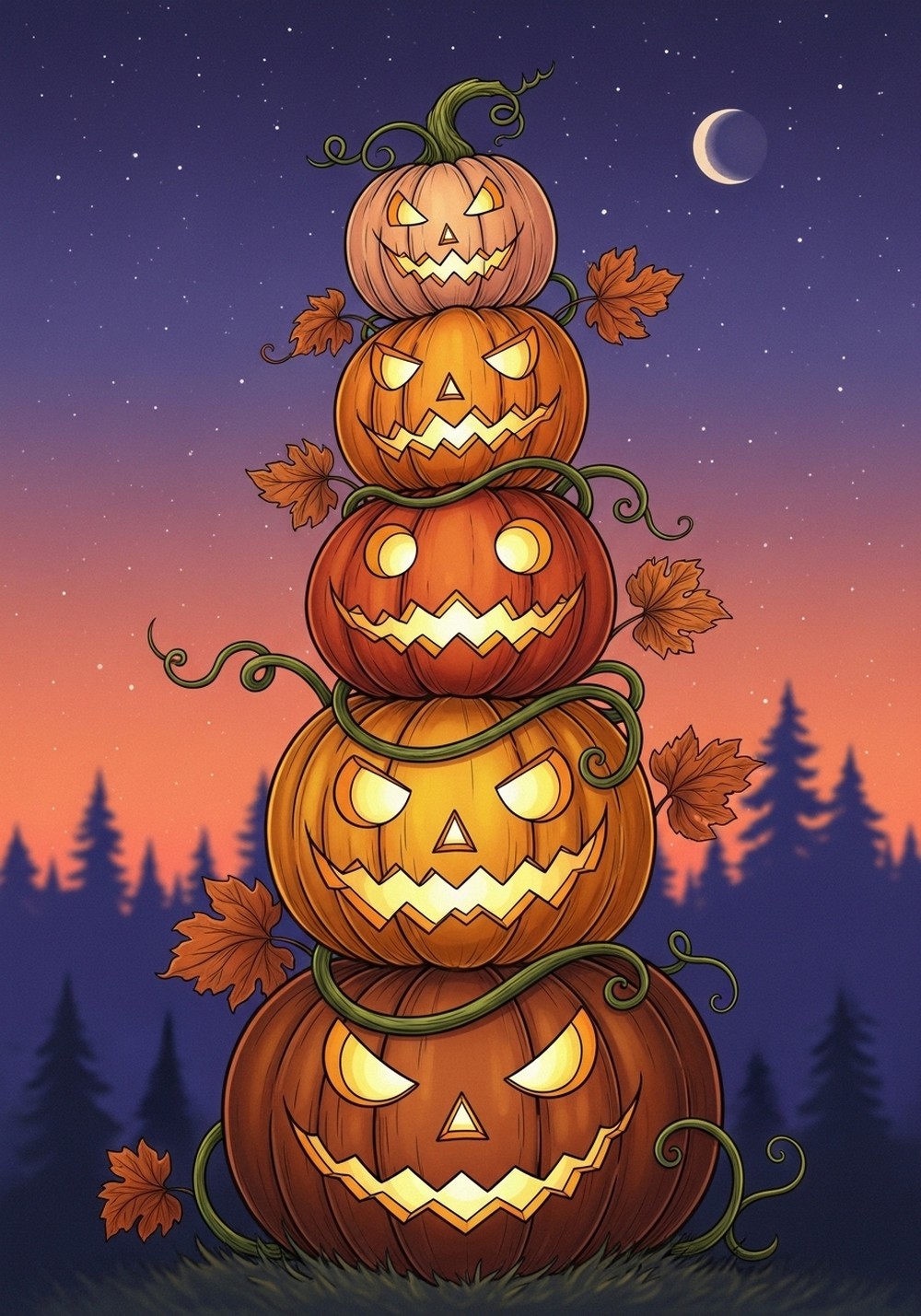Stacked Pumpkins Halloween Totem