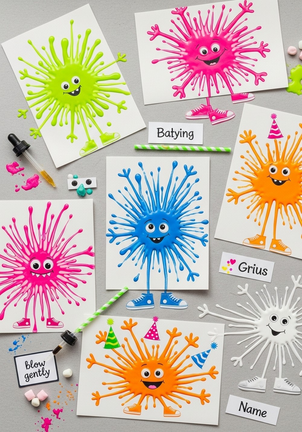 Straw-Blown Monster Shapes