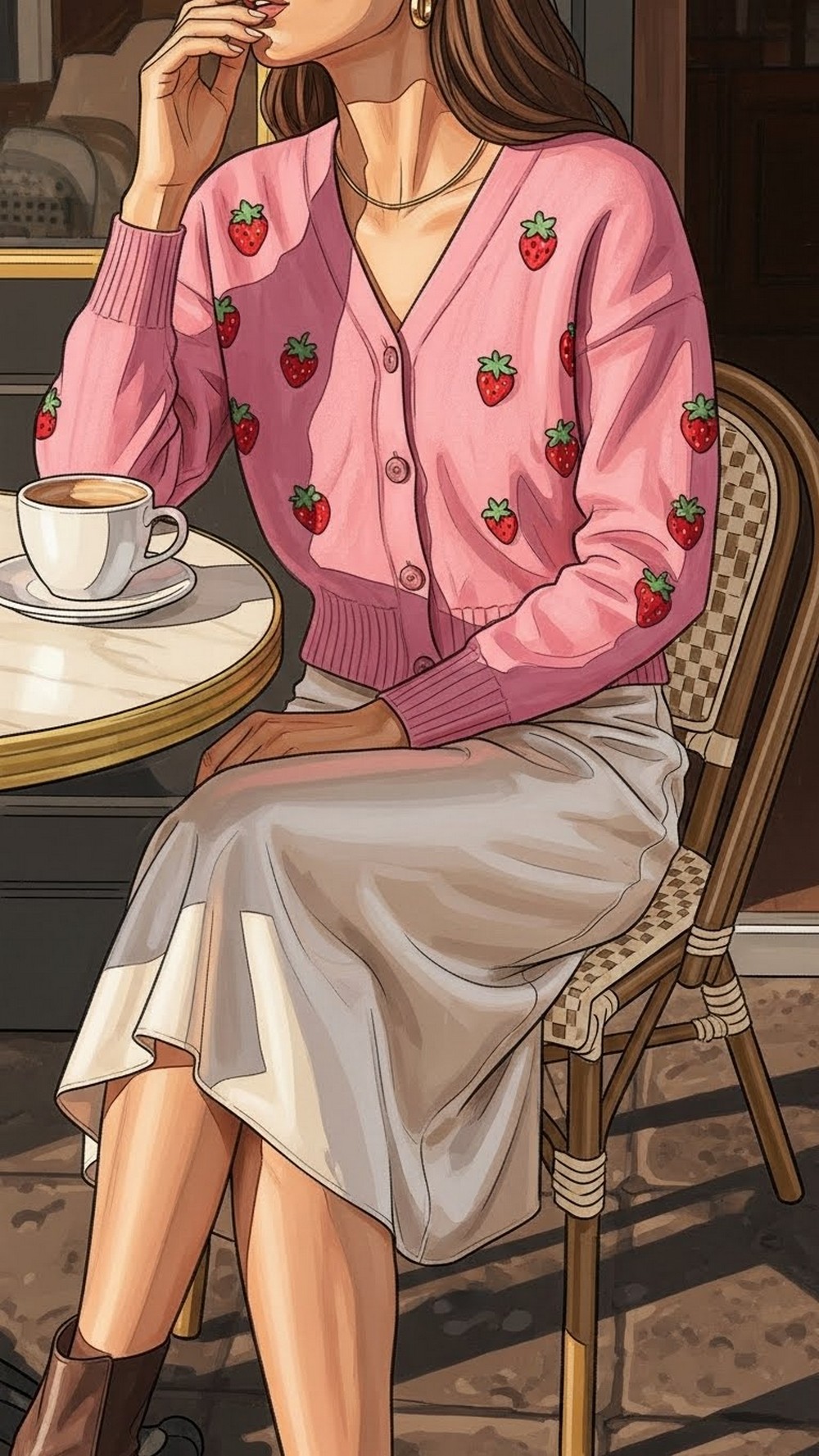 Strawberry Cardigan over Slip Skirt