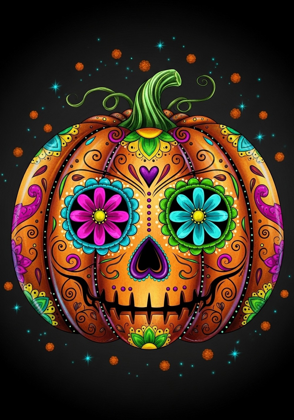 Sugar Skull Inspired Pumpkin Design
