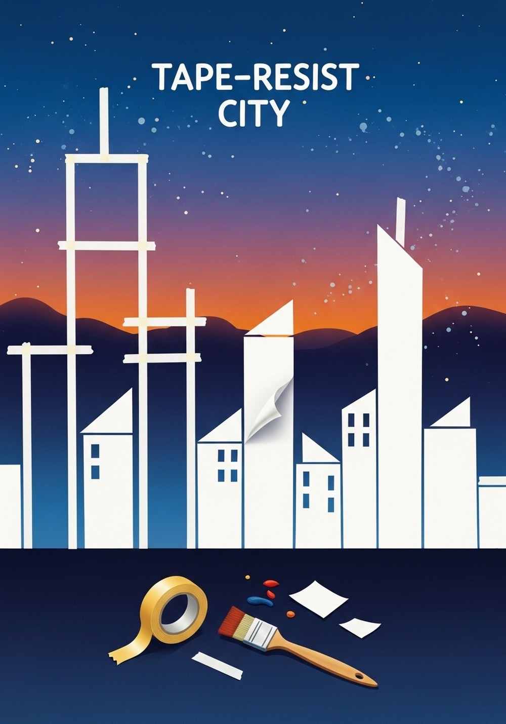 Tape-Resist City Skyline