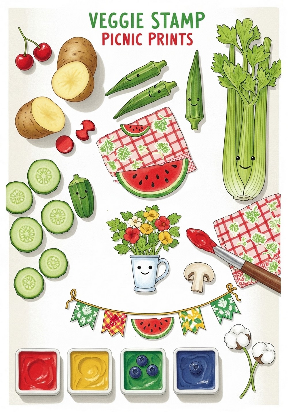 Veggie Stamp Picnic Prints