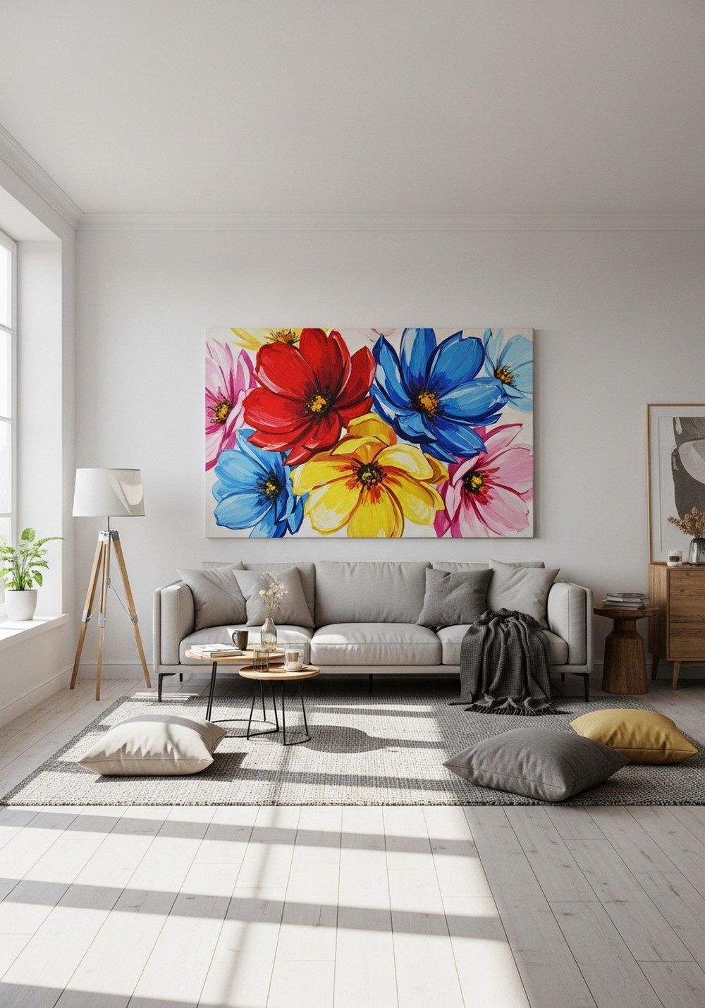 Vibrant Multi-Colored Flower Wall Art For a Lively Living Room