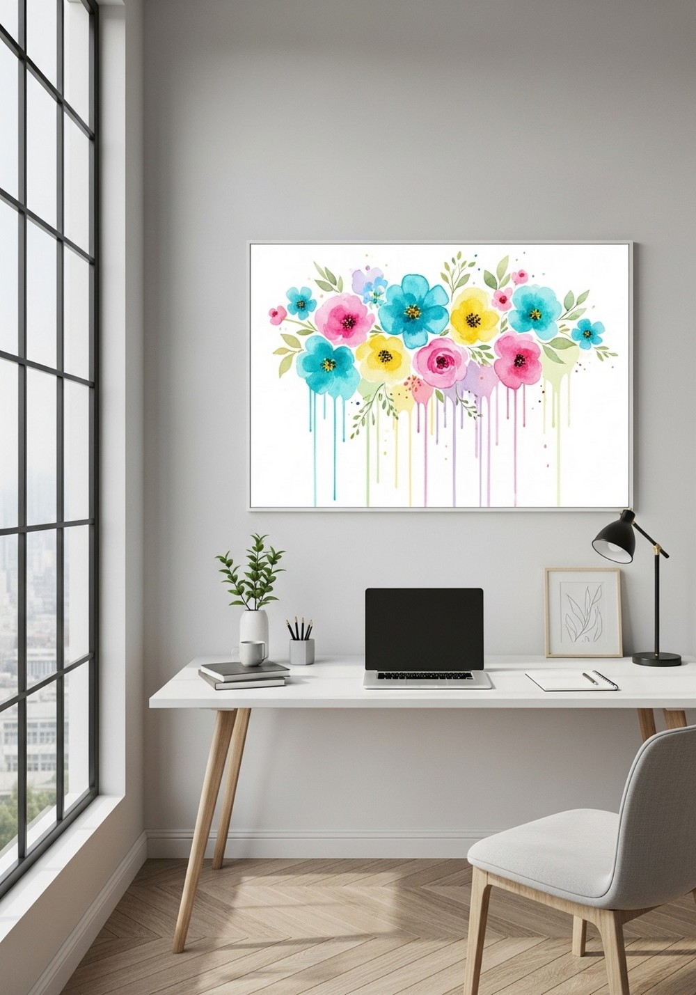 Watercolor Drip Modern Colorful Floral Wall Arts