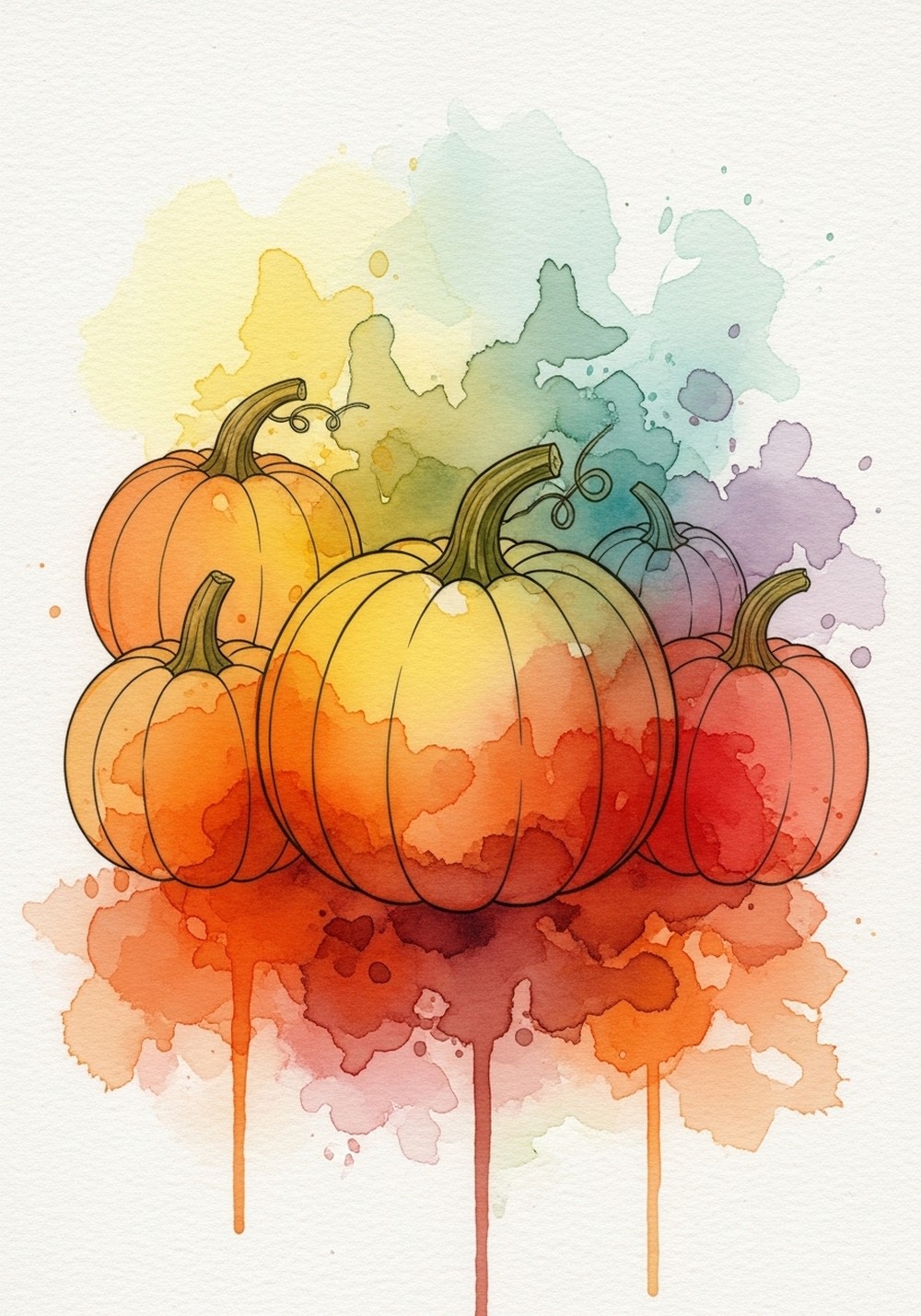 Watercolor Splash Colored Pumpkins