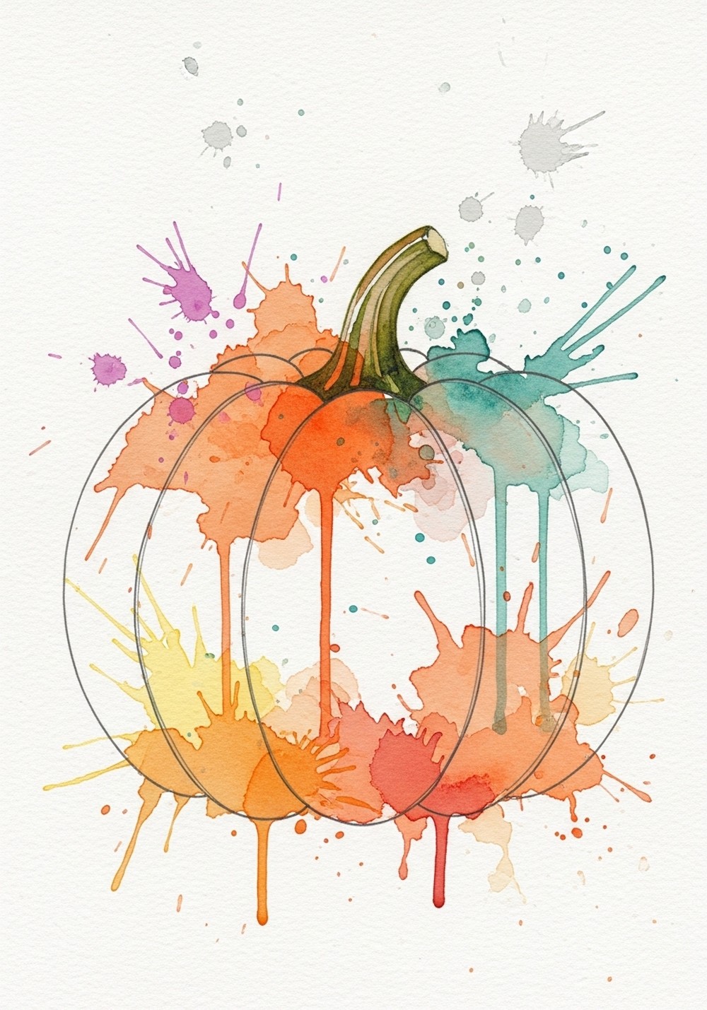 Watercolor Splash Cute Pumpkin Art