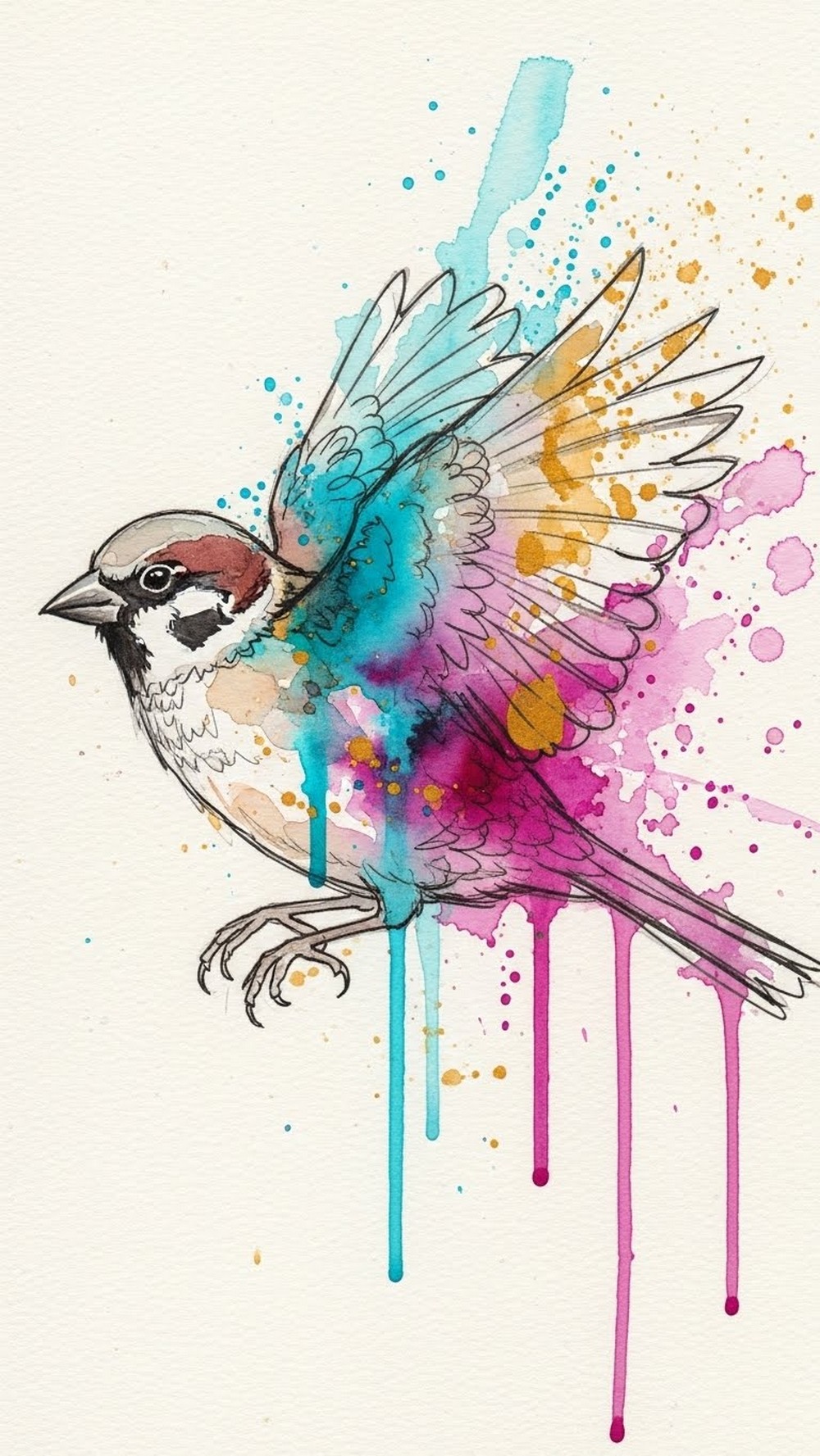 Watercolor Splash Sparrow