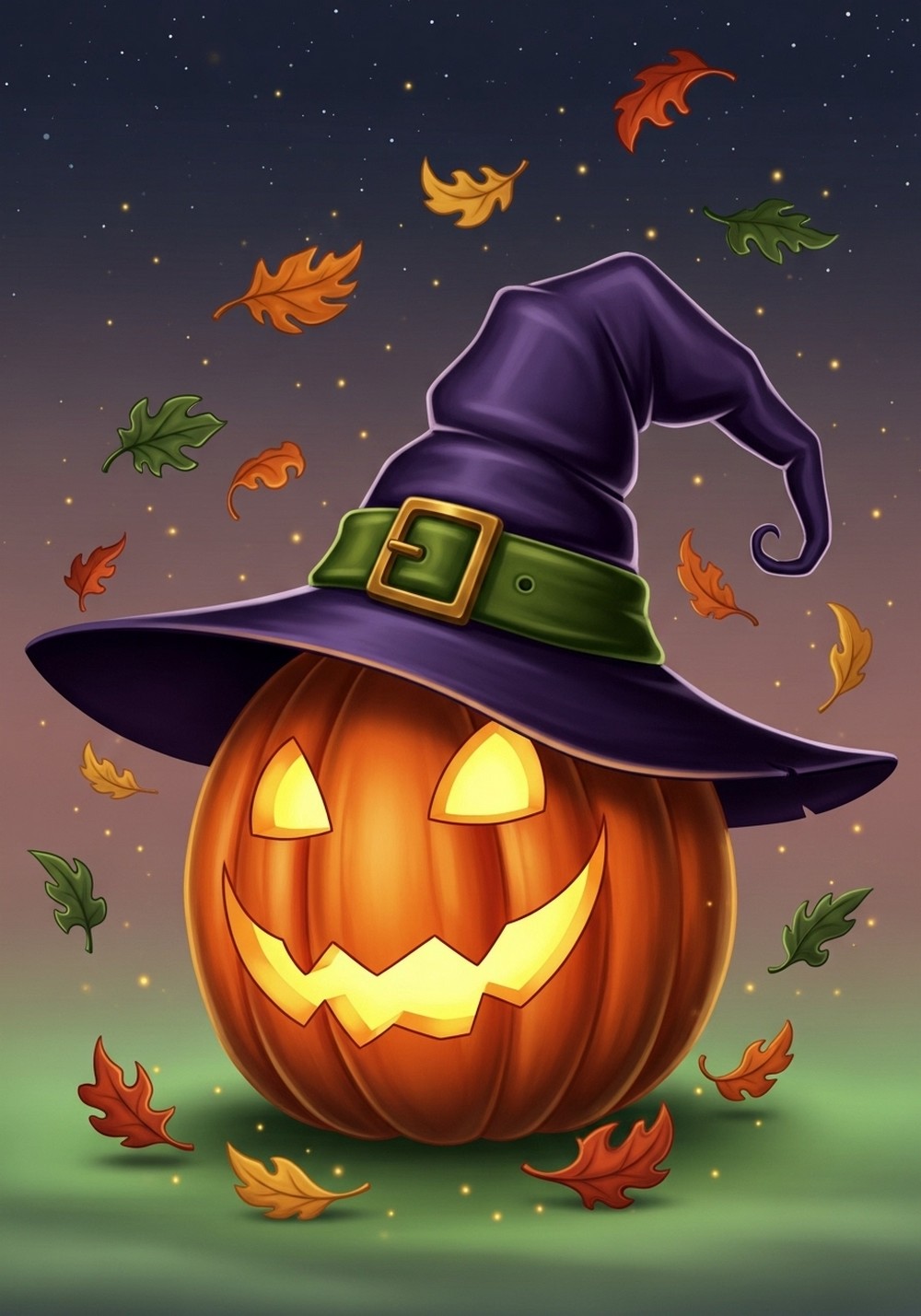 Witch Hat Pumpkin Character Drawing
